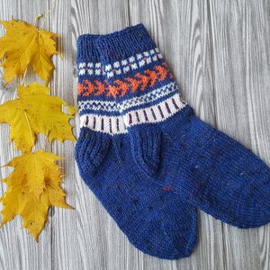 Hand Knitted Wool Socks Colorful Socks for Women Wool Socks Size Small Medium-US W6,5-7,EU37,5-38 image 2