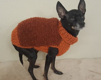 Hand Knit Dog Sweater -Small Dog Sweater-Chihuahua sweater-Pet Sweater-Dog Costume Multiple sizes - Brown Dog Sweater