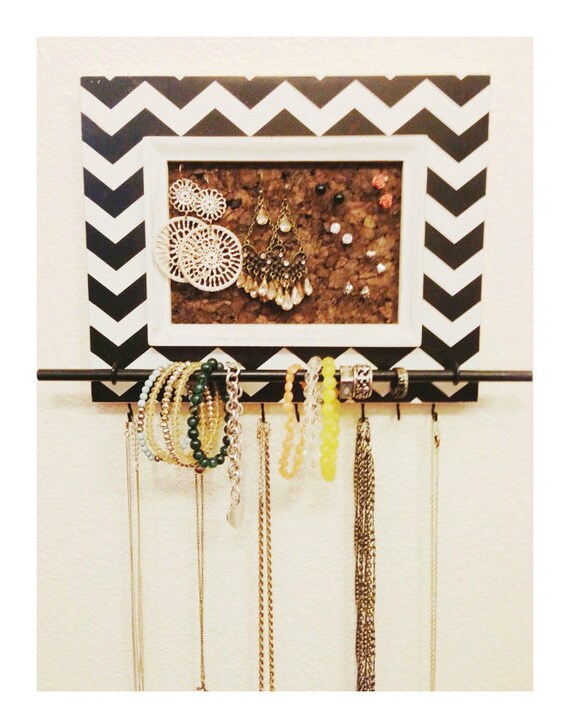 Items similar to Rustic Chevron 5x7 Jewelry Wall Organizer on Etsy