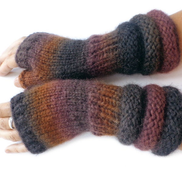 Brown fingerless/ soft alpaca fingerless gloves/ hand knitted fingerless