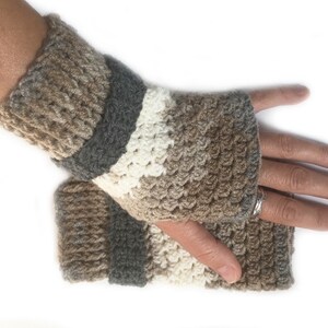 Gray brown crocheted fingerless gloves Crochet wrist warmers Arm warmers