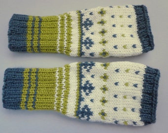 Hand knitted fingerless gloves with ornaments