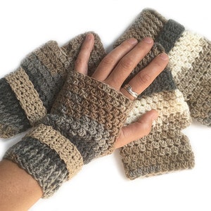 Gray brown crocheted fingerless gloves Crochet wrist warmers Arm warmers