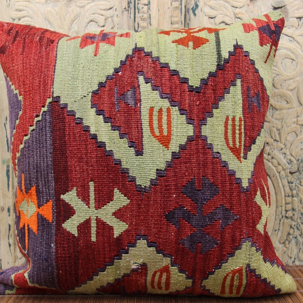 Decorative Kilim Pillow  20 x 20 Embossed Pillow Shiny Pillow Vigorous Pillow Usufel Pillow High Quality Living Room Pillow L-463