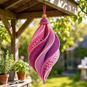 Crochet Wind Spinner Pattern, 3D Twisted Garden Decor, 8 Panel Hanging Ornament (PDF Download)
