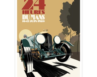 Art Deco Bentley Le Mans 1928 poster