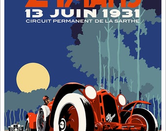 Art deco Alfa Romeo Le Mans 1931 poster