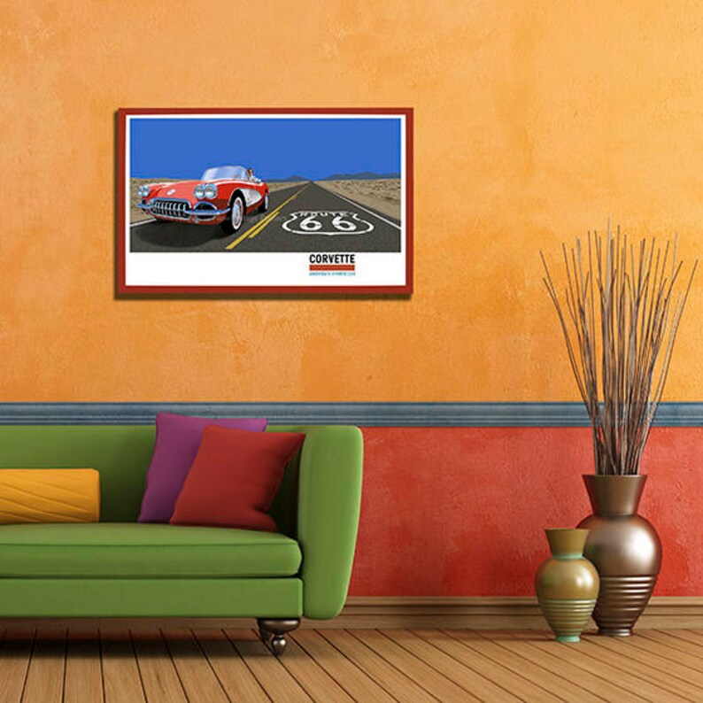 Red Corvette Cruising Route 66 poster image 3