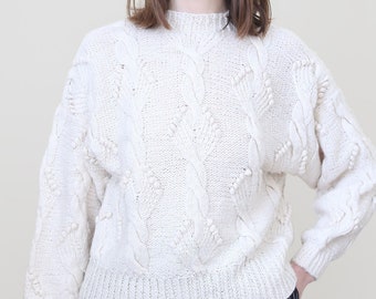 chunky off white knitted pullover sweater, S-M