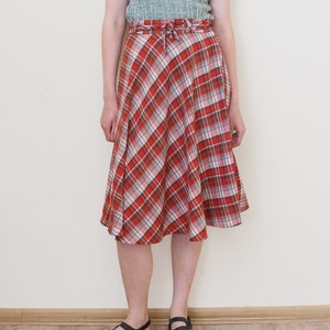 tartan midi skirt, lightweight plaid summer skirt S-M image 1