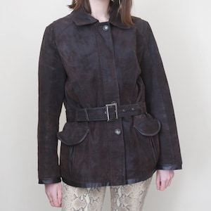 chocolate brown suede belted jacket, M