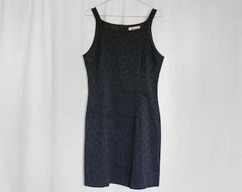 90s mini black dress with floral texture, M-L