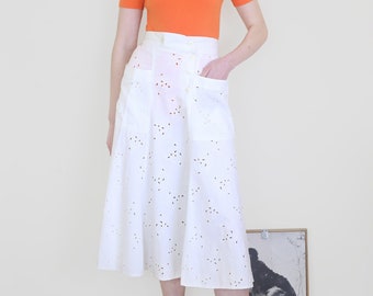 white eyelet midi skirt, XS-S