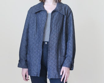 checkered minimalistic denim parka, M-L