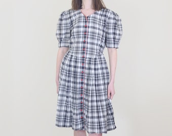 trachten dirndl plaid dress with puff sleeves, L