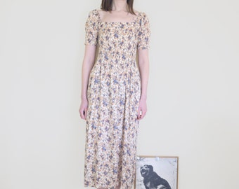 floral shirring maxi dress, M-L