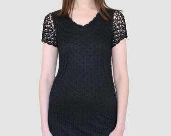 black lace slip dress with lining, crochet dress M-L