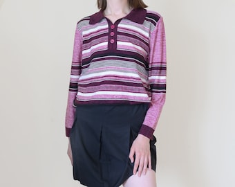 pullover a righe rosa con colletto, M