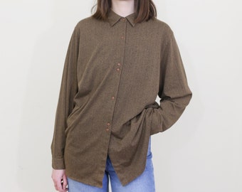 brown dotted button up oversized blouse, M-L