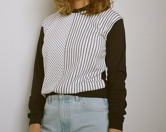 top de manga larga con estampado geométrico vintage de algodón, S-M