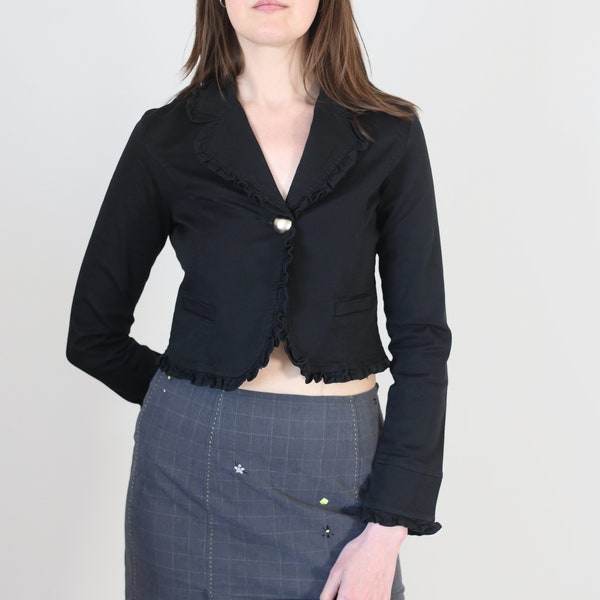 cropped black jacket with ruffles, XS-S