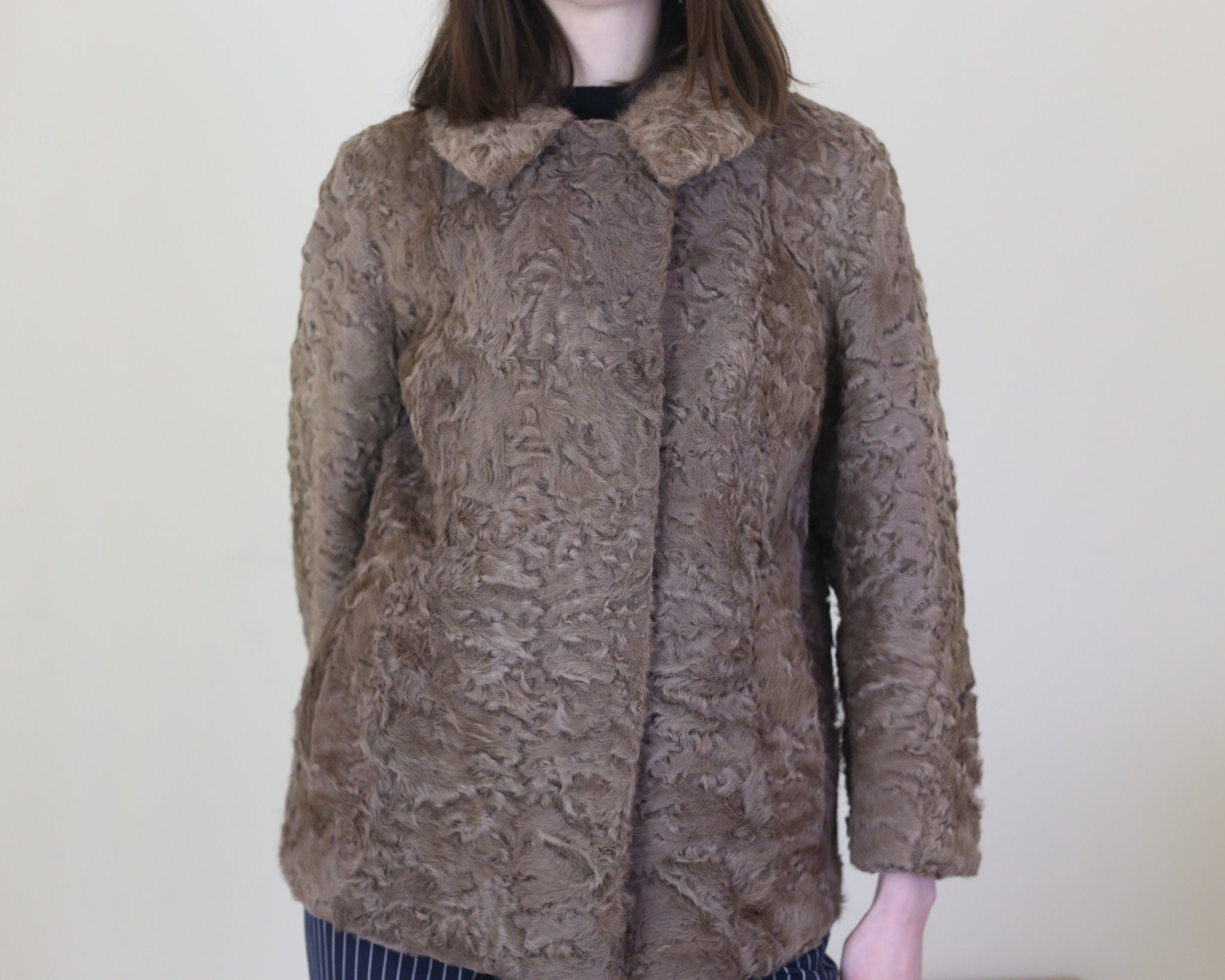 Brown Curly Fur Coat, XS-S - Etsy