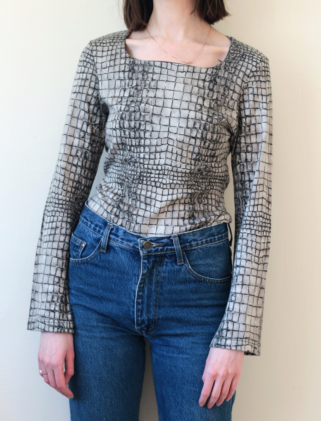 Python Vintage Blouse With Wide Sleeves Square Neckline