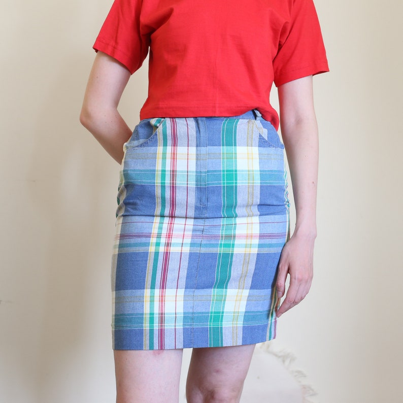 plaid mini pencil skirt, S-M image 6