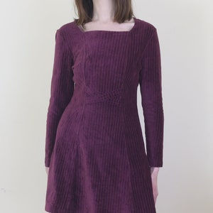 90s dusty purple mini velvet dress, S image 3