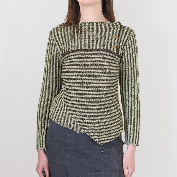 asymmetric striped green sweater, XS-S