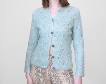 knitted mint fuzzy cardigan, S-M