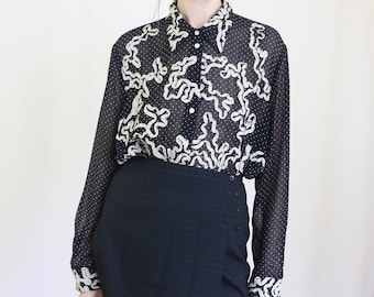 blusa transparente de lunares con volantes, M-L