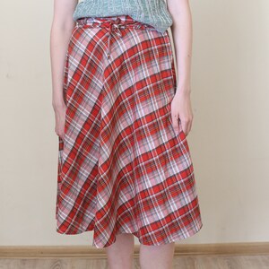 tartan midi skirt, lightweight plaid summer skirt S-M image 4