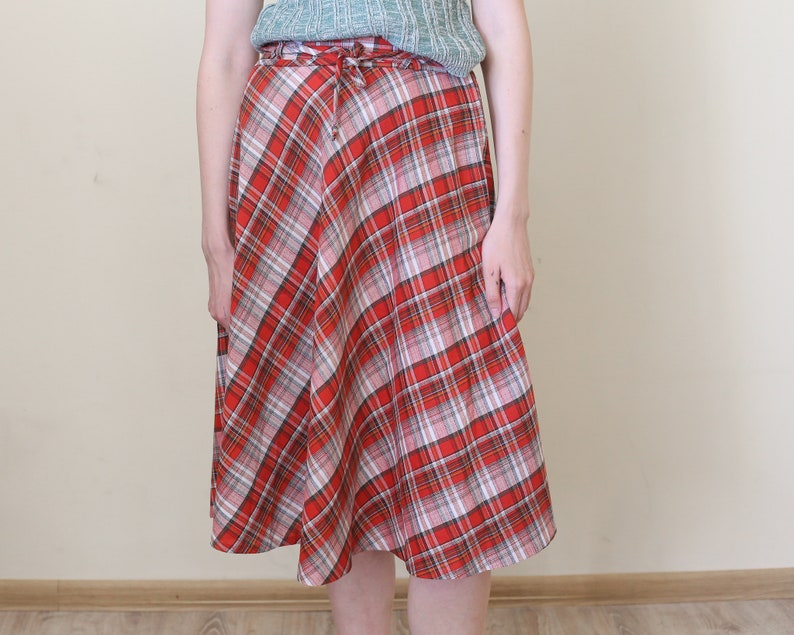 tartan midi skirt, lightweight plaid summer skirt S-M image 4