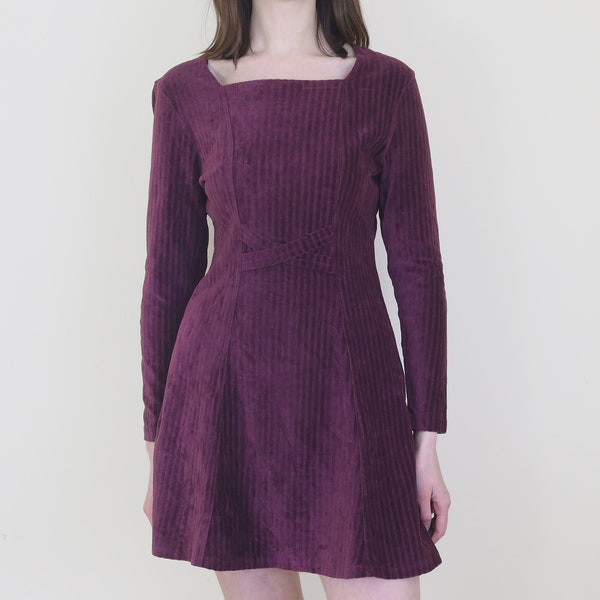 90s dusty purple mini velvet dress, S