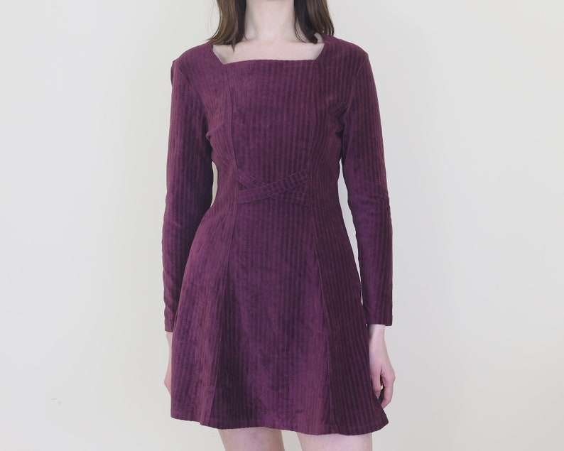 90s dusty purple mini velvet dress, S image 1