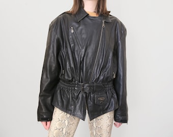 black leather heavy motorcycle jacket, L-XL