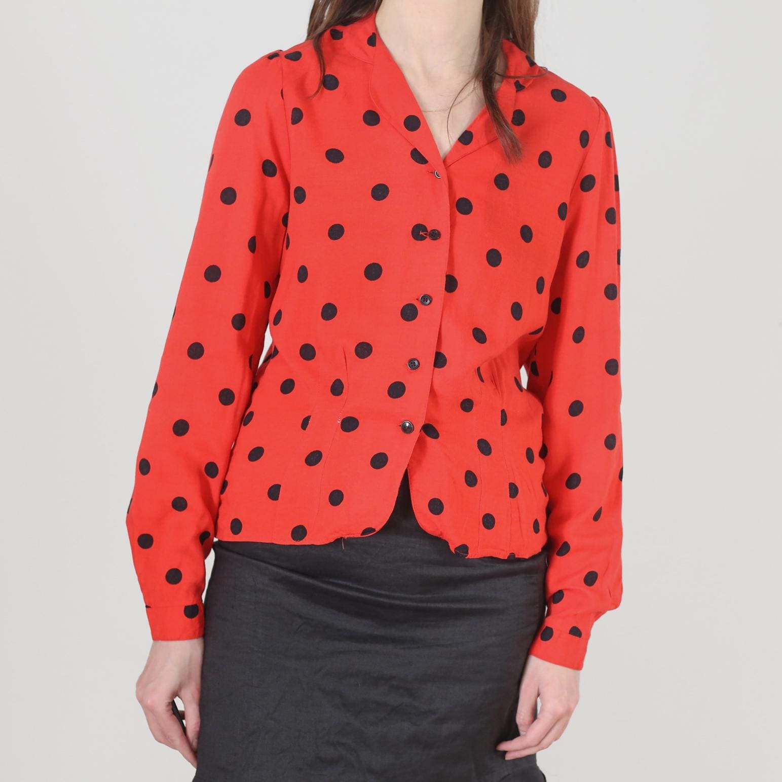 Blusa casual de manga larga con lunares para mujeres | Blusa de lunares