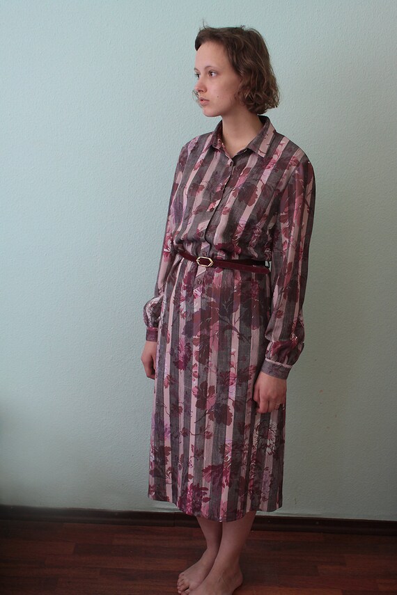 Floral vintage dress, stripes and flowers, belt