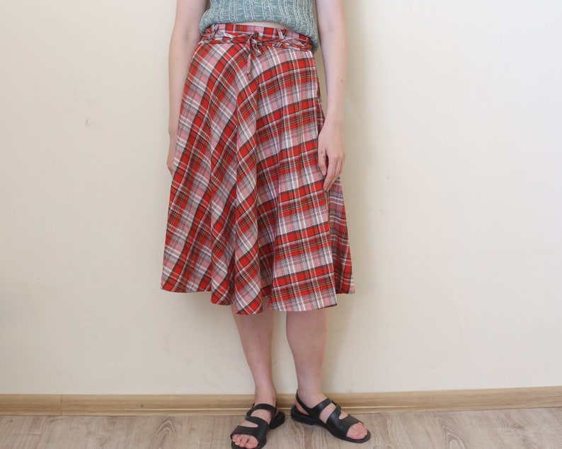 tartan midi skirt, lightweight plaid summer skirt S-M image 3