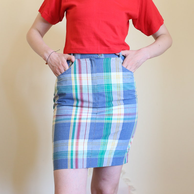 plaid mini pencil skirt, S-M image 5