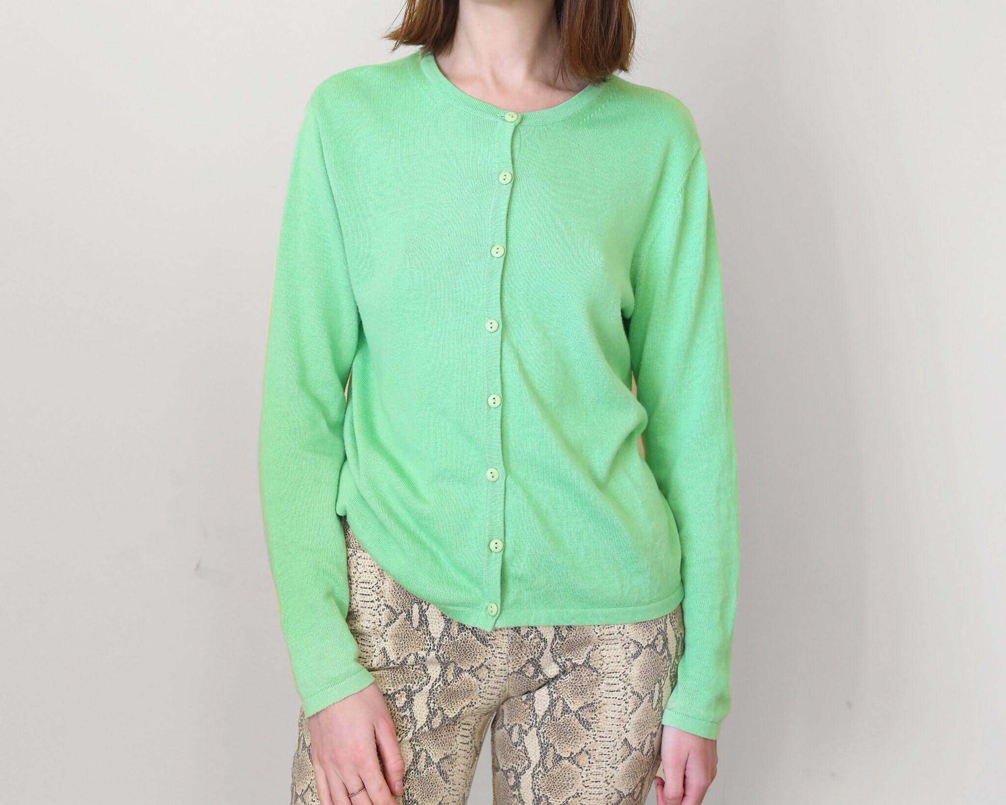 Lime Green Classic Cardigan S M Etsy UK