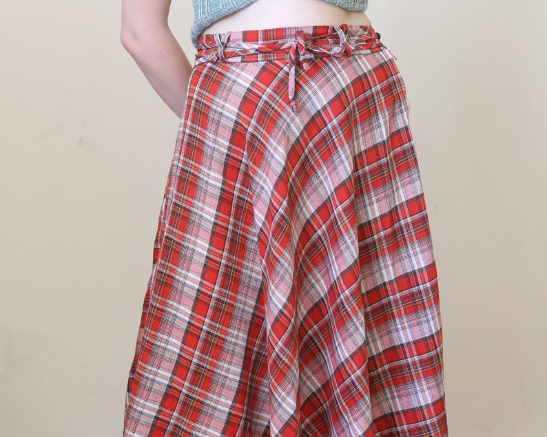 tartan midi skirt, lightweight plaid summer skirt S-M image 5