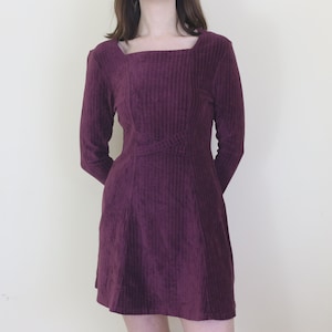 90s dusty purple mini velvet dress, S image 2