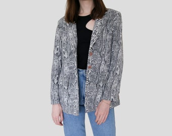 snake skin pattern jacket with shoulder pads, python blazer, size M L