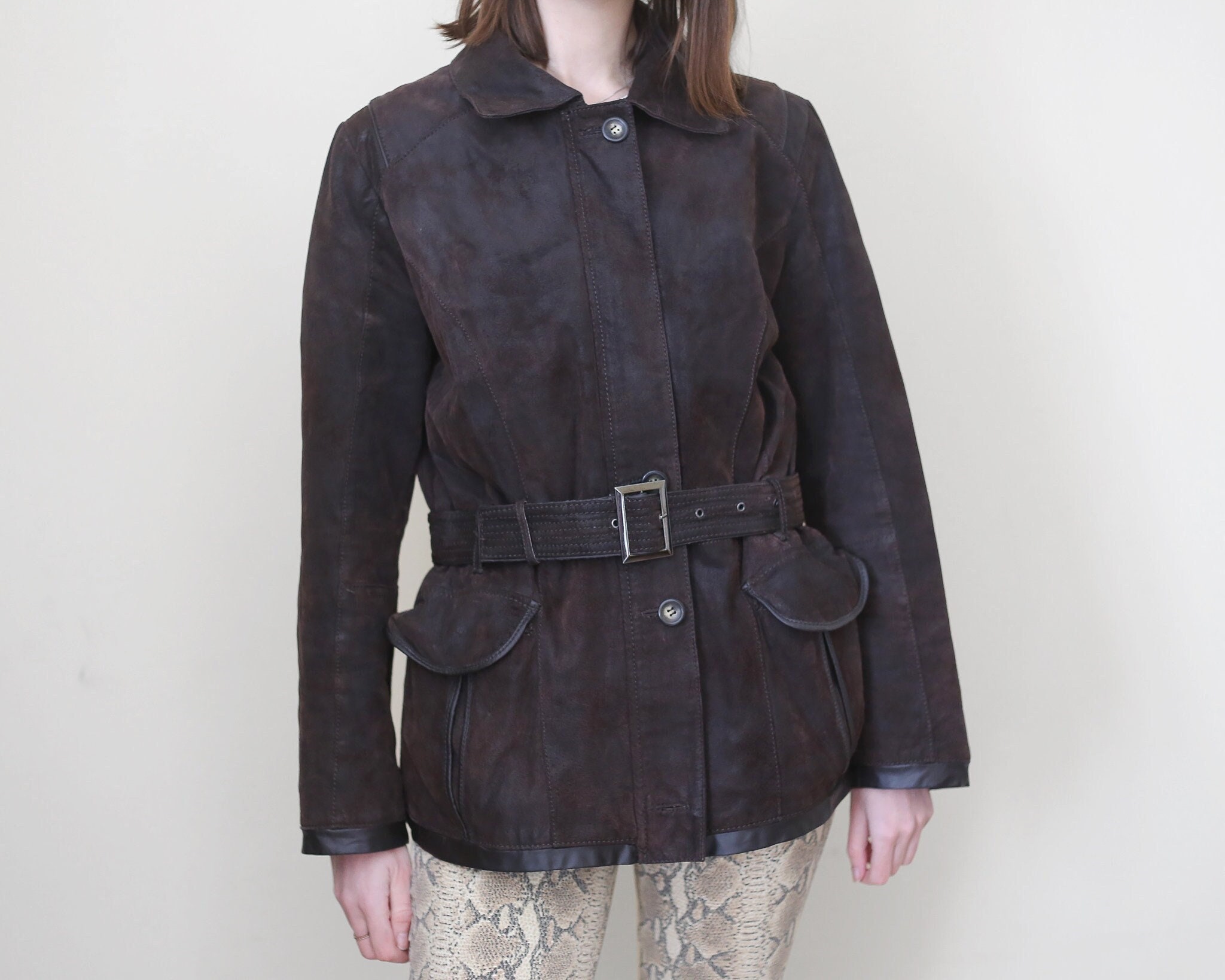 Chocolate Brown Suede Belted Jacket, M - Etsy
