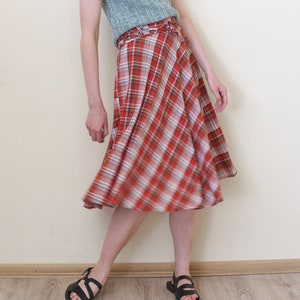 tartan midi skirt, lightweight plaid summer skirt S-M image 2