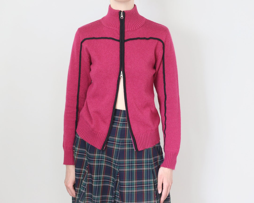 トップス Mission District A-22LETTERED CAARDIGAN Magenta Zip up Knit Cardigan, S-M - Etsy