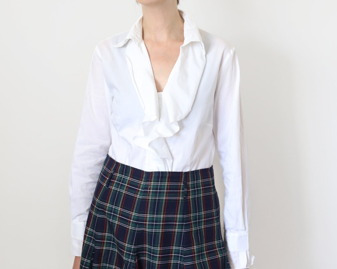 White Ruffled Button Up, M - Etsy