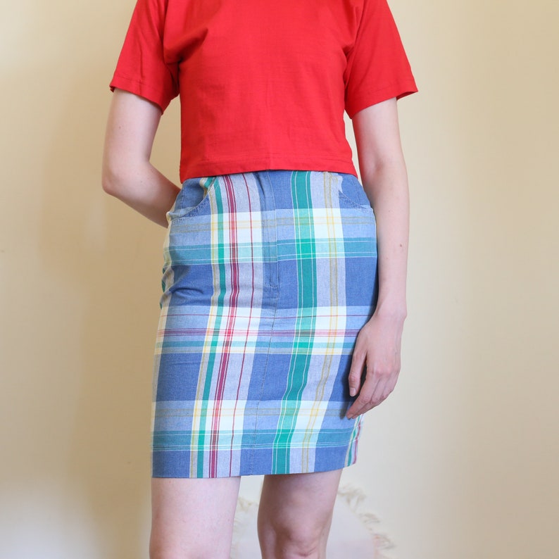 plaid mini pencil skirt, S-M image 4